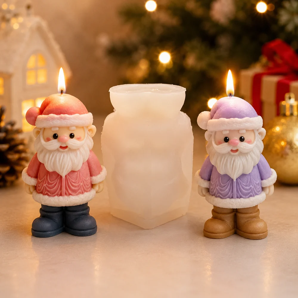 3D Santa Claus Candle Mold Christmas Making Candle Soap Gypsum Craft Cement Silicone Mold DIY  Christmas Gift