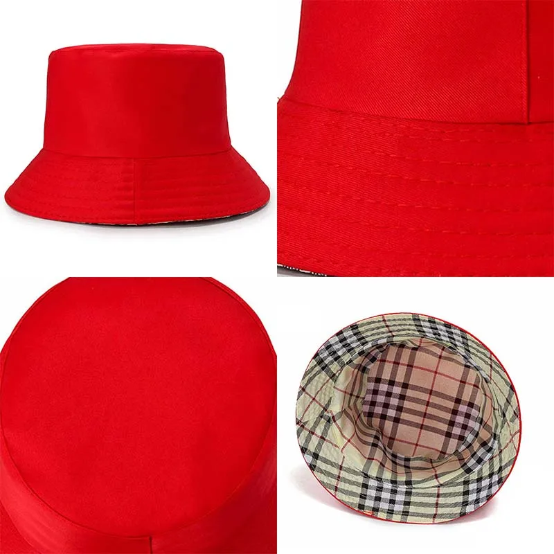 Soft Cotton Red Sun Hats Fisherman Foldable Bucket Hat Travel Street Headwear Outdoor Cap Kids Woman Small Sunscreen Basin Hat