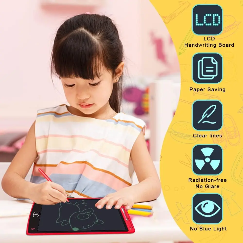 6 buah Set pembelajaran 8.5 inci LCD papan gambar menulis Tablet Digit ajaib papan tulis seni alat melukis anak mainan otak permainan hadiah