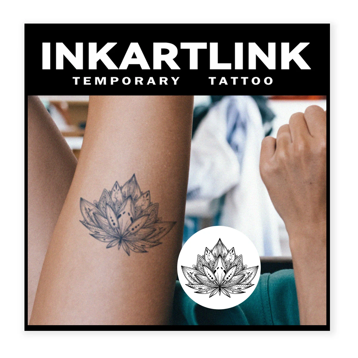 INKARTLINK Minimalist Lotus Flower Waterproof Tattoo for Beach Vacations, Meditation, Music Festivals & Daily.