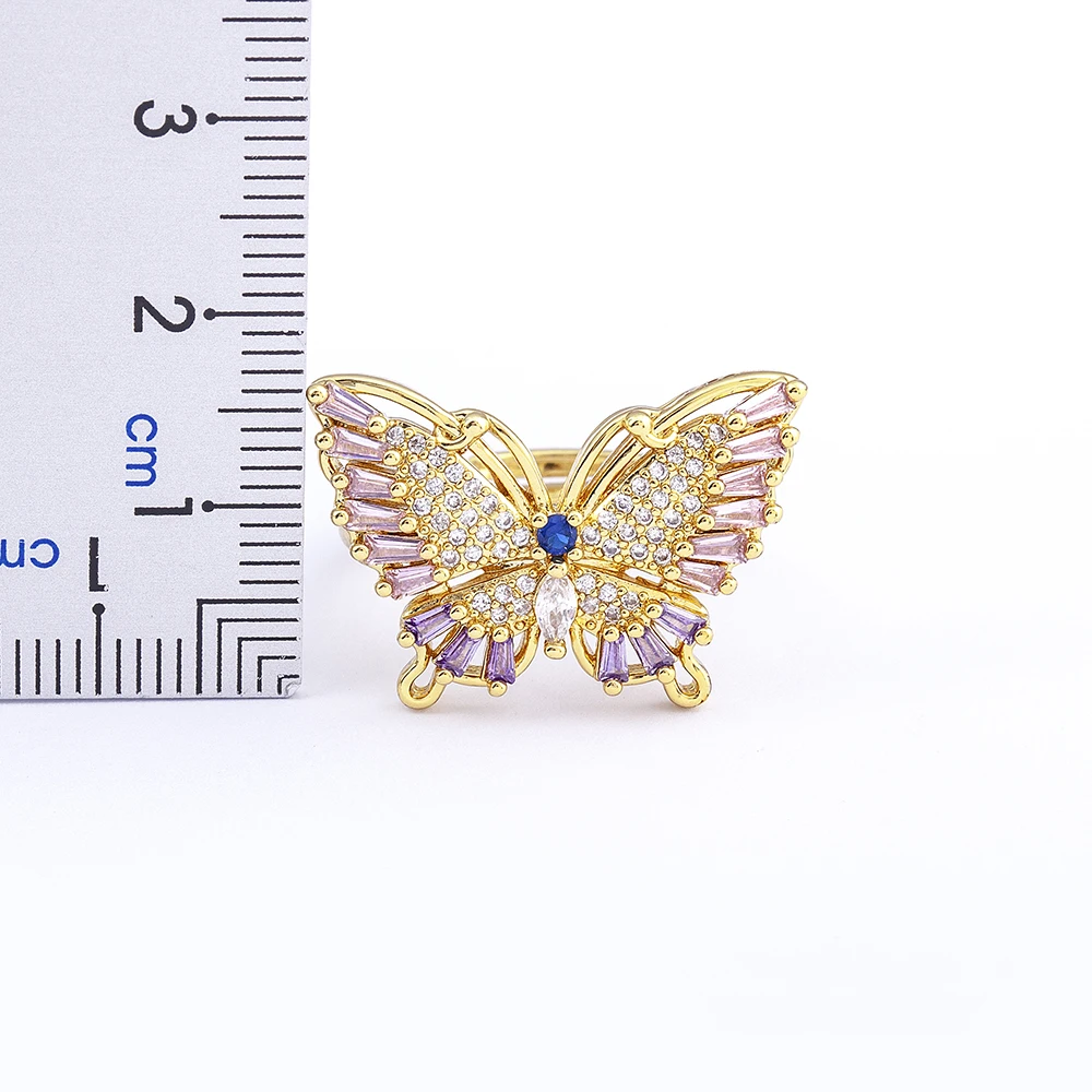 Hot Sale Exquisite Bohemian Ring Classic Butterfly Gold Color Crystal Geometric Zircon Finger Rings Women Anniversary Jewelry