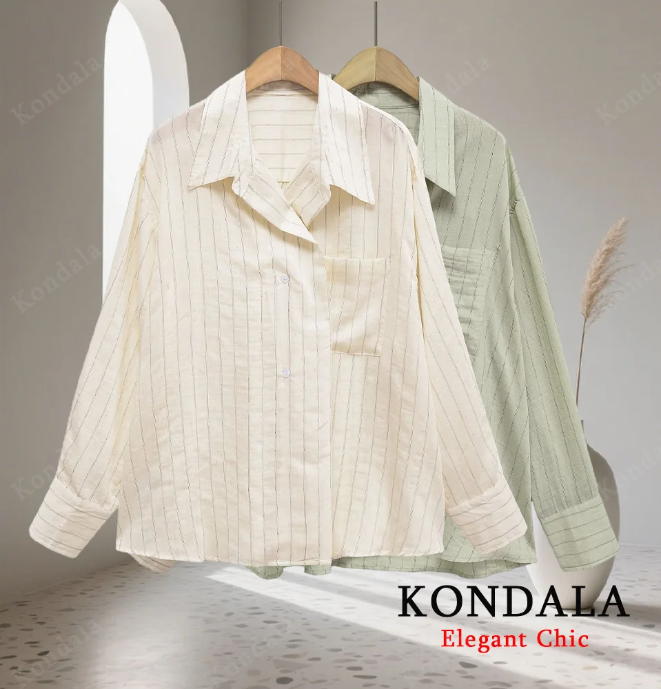 

KONDALA женские повседневные свободные полосатые рубашки, женская рубашка с длинными рукавами на пуговицах, мода 202, весна-осень, элегантная рубашка Mujer для поездок на работу