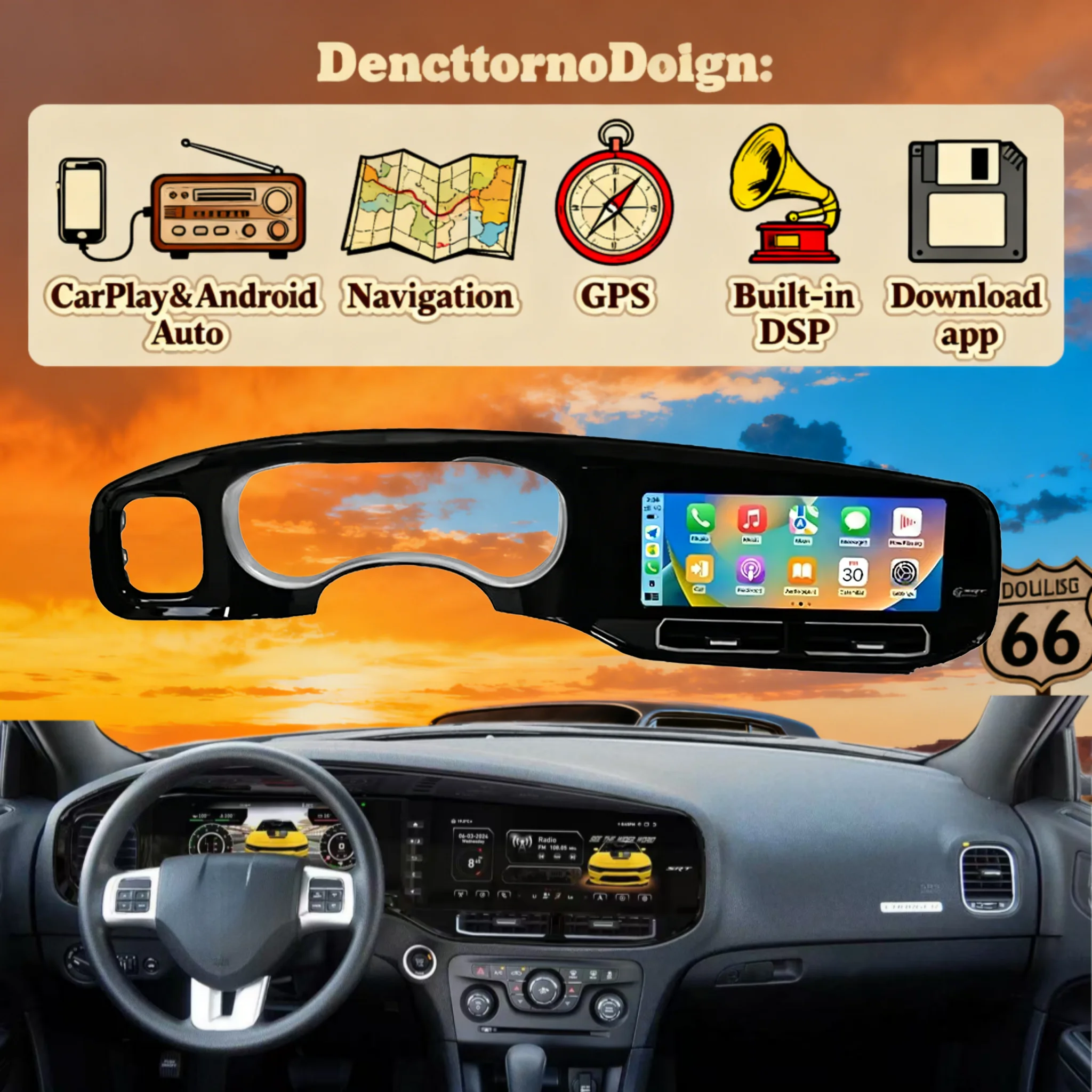 

12,3-дюймовый монитор для Dodge Challenger SRT Hellcat Charger R/T 2013-2022 с Android, CarPlay, GPS-навигацией и автомагнитолой