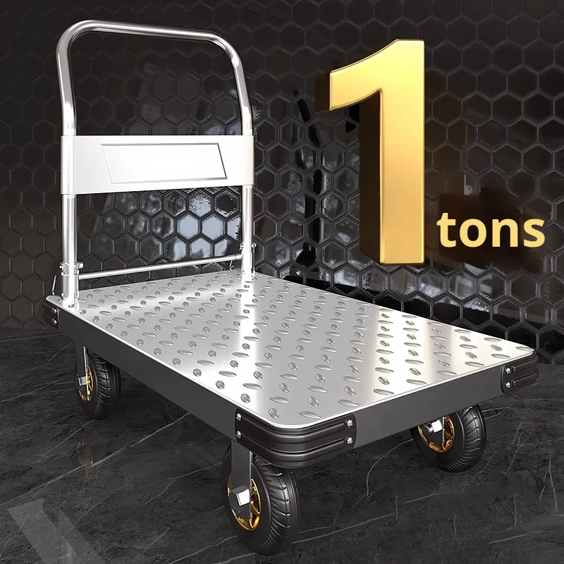 1.5-Ton steel trolleys and trolleys Heavy-duty trailer tools Portable foldable trolleys Steel plate household flatbeds
