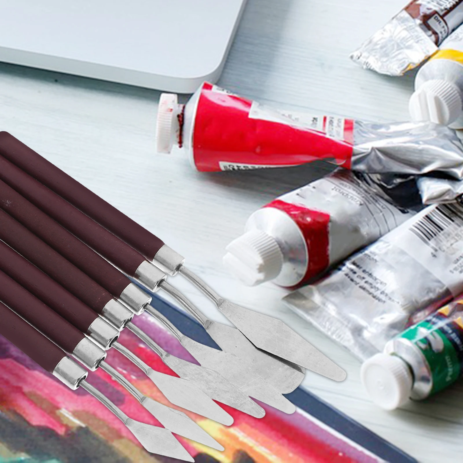 

7 pcs Stainless Steel Palette Knives Set Oil Painting Scrapers For Canvas Watercolor Art Durable Mini Painting Squeegee Wooden