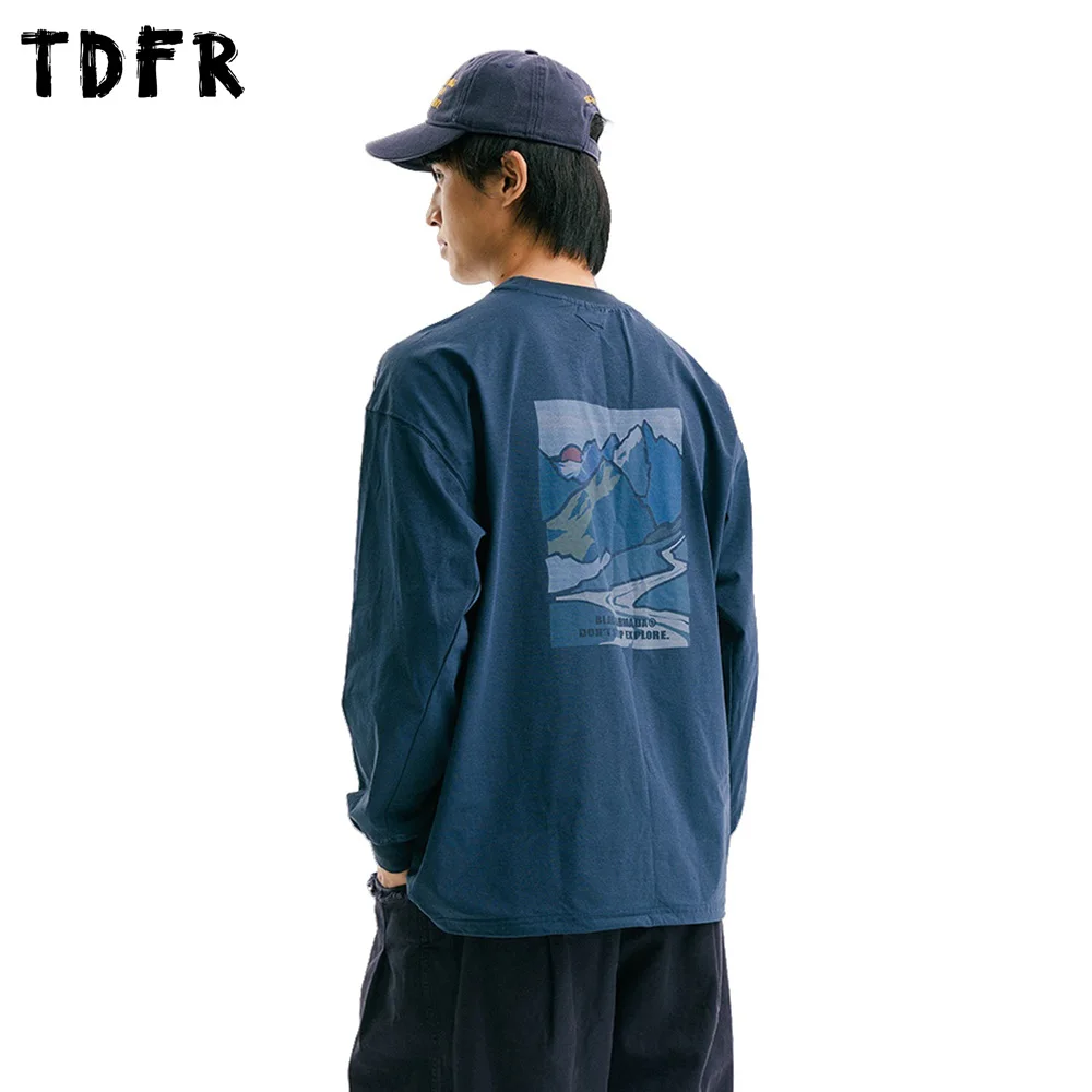 

Футболка с длинным рукавом с буквенным принтом, мужская футболка с принтом на спине, стиль сафари, осенняя свободная футболка с завязками и круглым вырезом, быстросохнущая мужская футболка