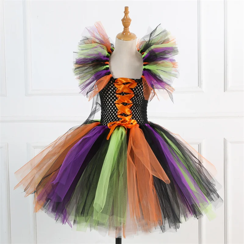 New Kids Halloween Performance Dresses Children Cartoon Shape Puff Mesh Skirt Girls Trend Festival Outdoor Party Clothes  345