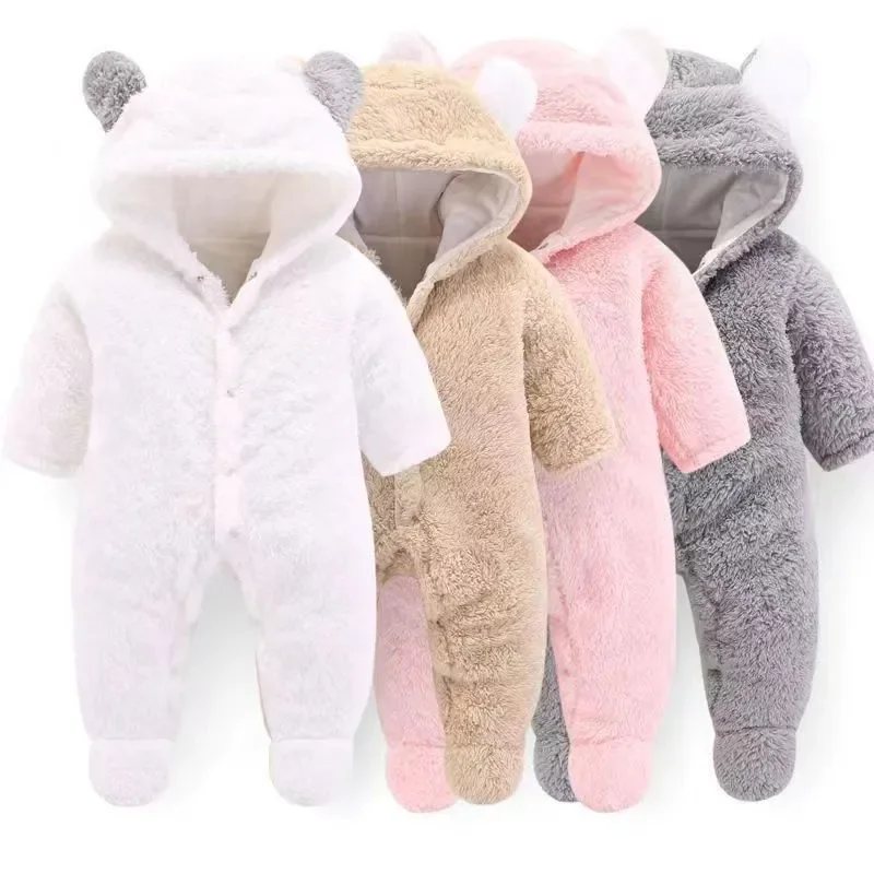 Baby Rompers Infant Plus Velvet Jumpsuit Winter Outfit Newborn Thick Warm Clothes Outwearing Hooded Climbing Suit Baby Stuff