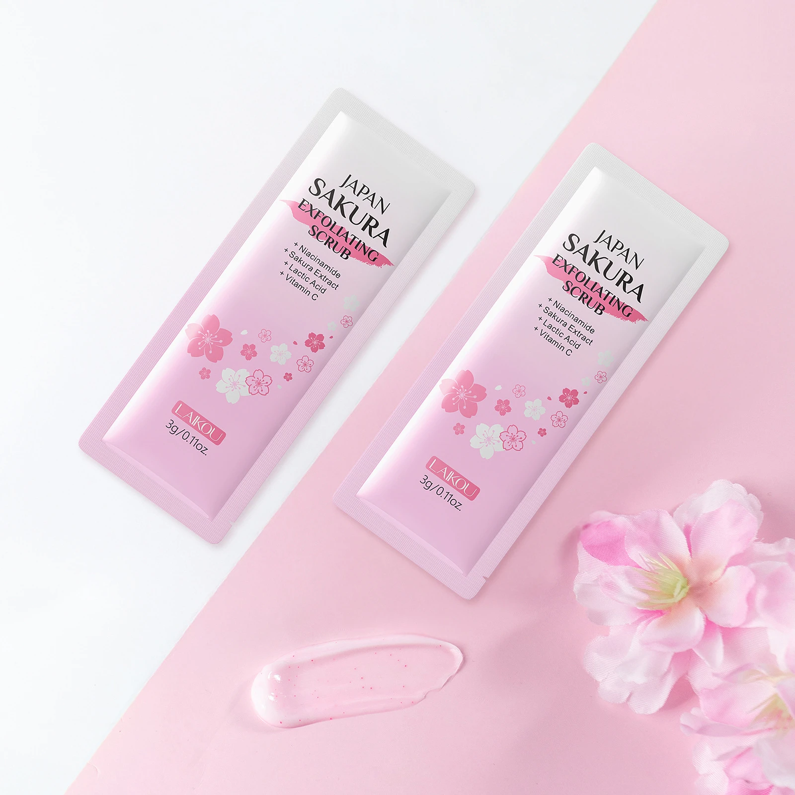 

LAIKOU Sakura Exfoliating Scrub 10Pcs 3g Travel Gentle Dead Skin Remover Deep Cleansing Brightening Face Body Skin Care