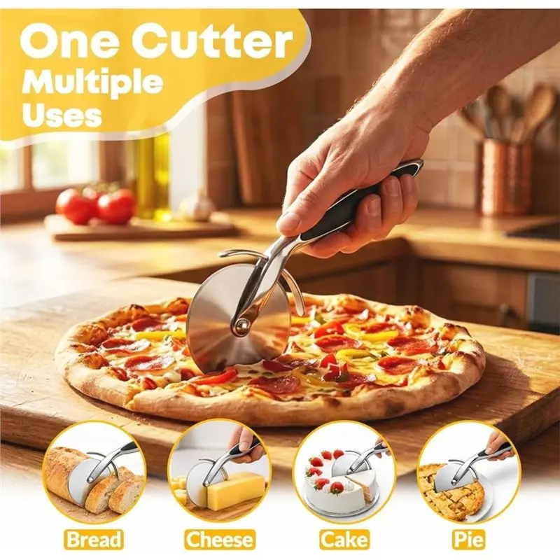 ABRU-Multi-Purpose Kitchen Cutter For Pizza, Pie- Stainless Steel For Pizza Cutter Wheel With Finger Guard, For Pizza Slicer Inc