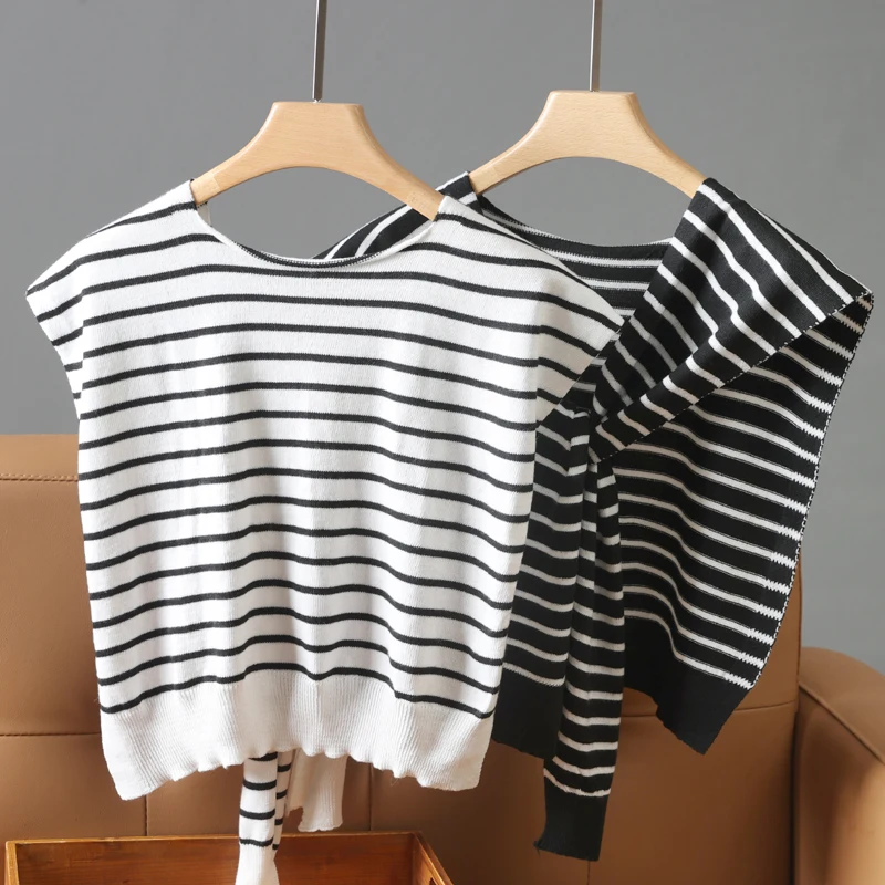 Scialle sottile da donna in maglia tripa, ideale per stanze con aria condizionata, colletto falso annodato multifunzionale, perfetto con camicie e gilet