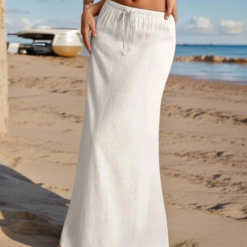 Summer 2026 High Waist Drawstring Waistband  Skirt Vacation Sun Protection Half-length Skirts Women's Cross-border Fashion