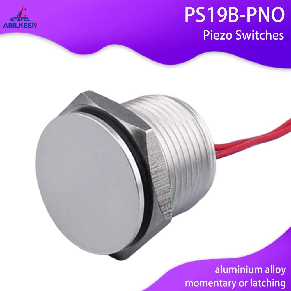 1pc/lot IP68 19mm Waterproof  NO Flat Head Momentary Wire Aluminum Oxidation Push Button Piezo Switch