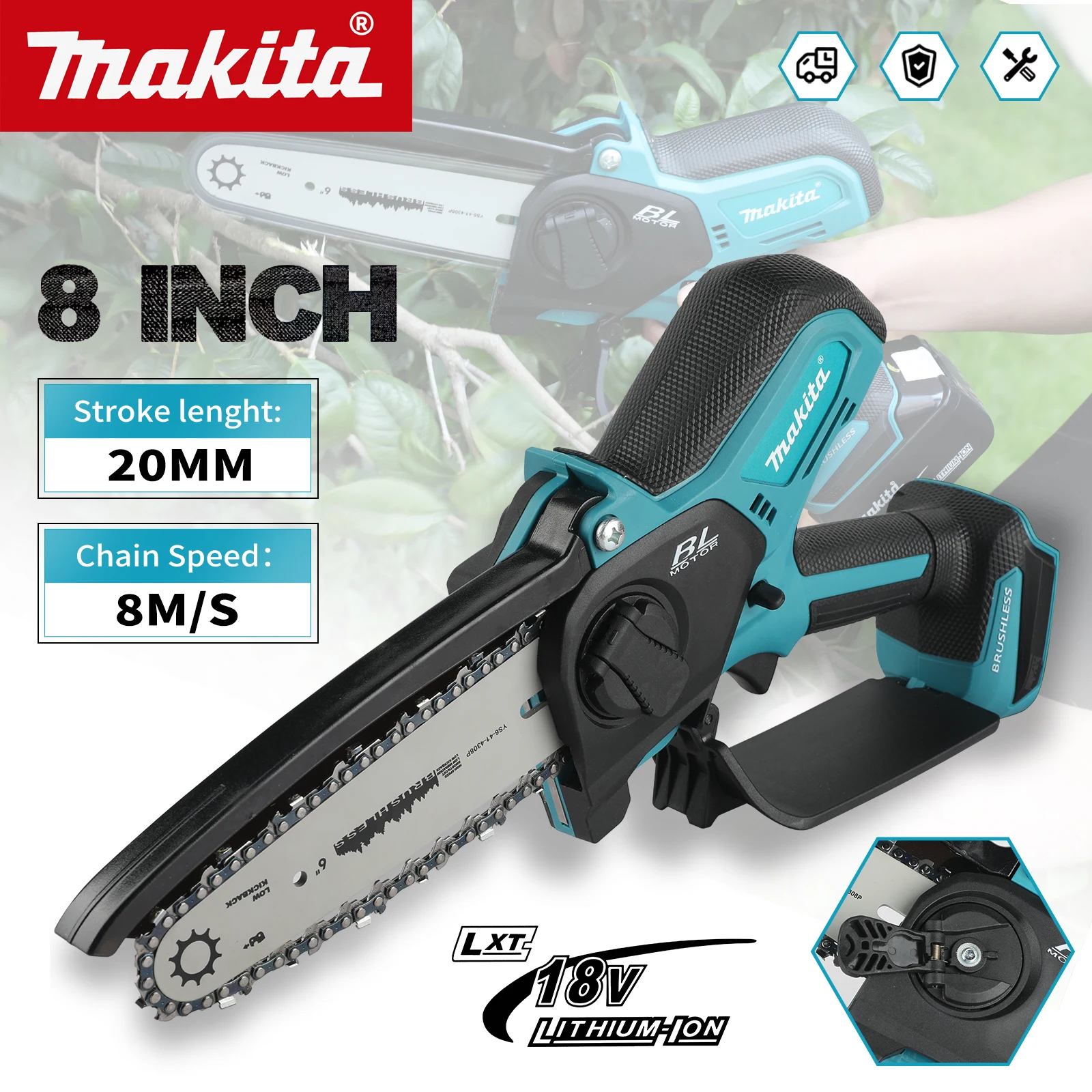 Motosierra Inalámbrica Makita de 18 V, Mini Sierra Eléctrica Portátil de 6 Pulgadas, Herramienta de Corte de Madera para Jardín y Hogar
