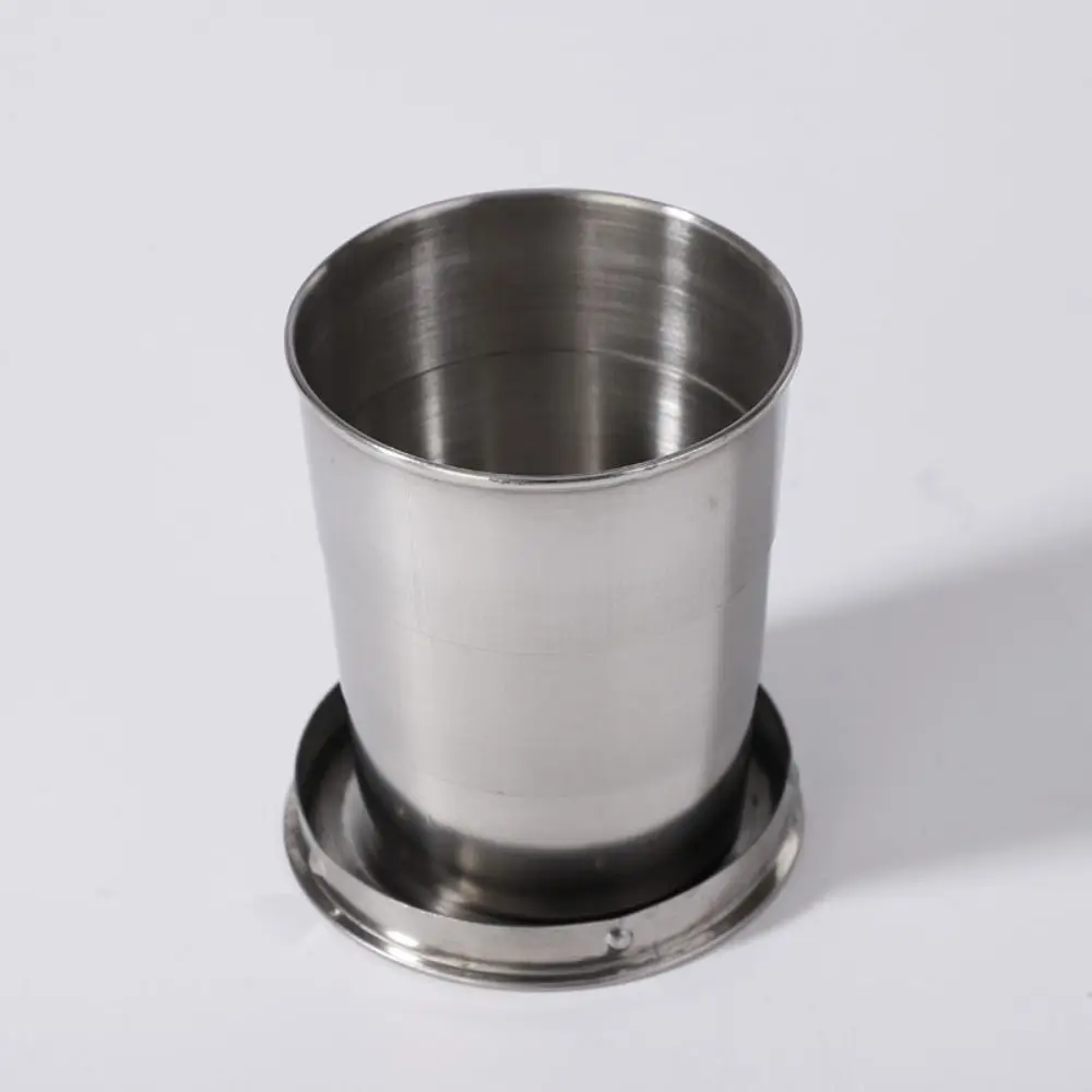 Sturdy Stainless Steel Folding Cup Collapsible Portable Camping Mug with Keychain Reusable Water Drinking Cup Travel
