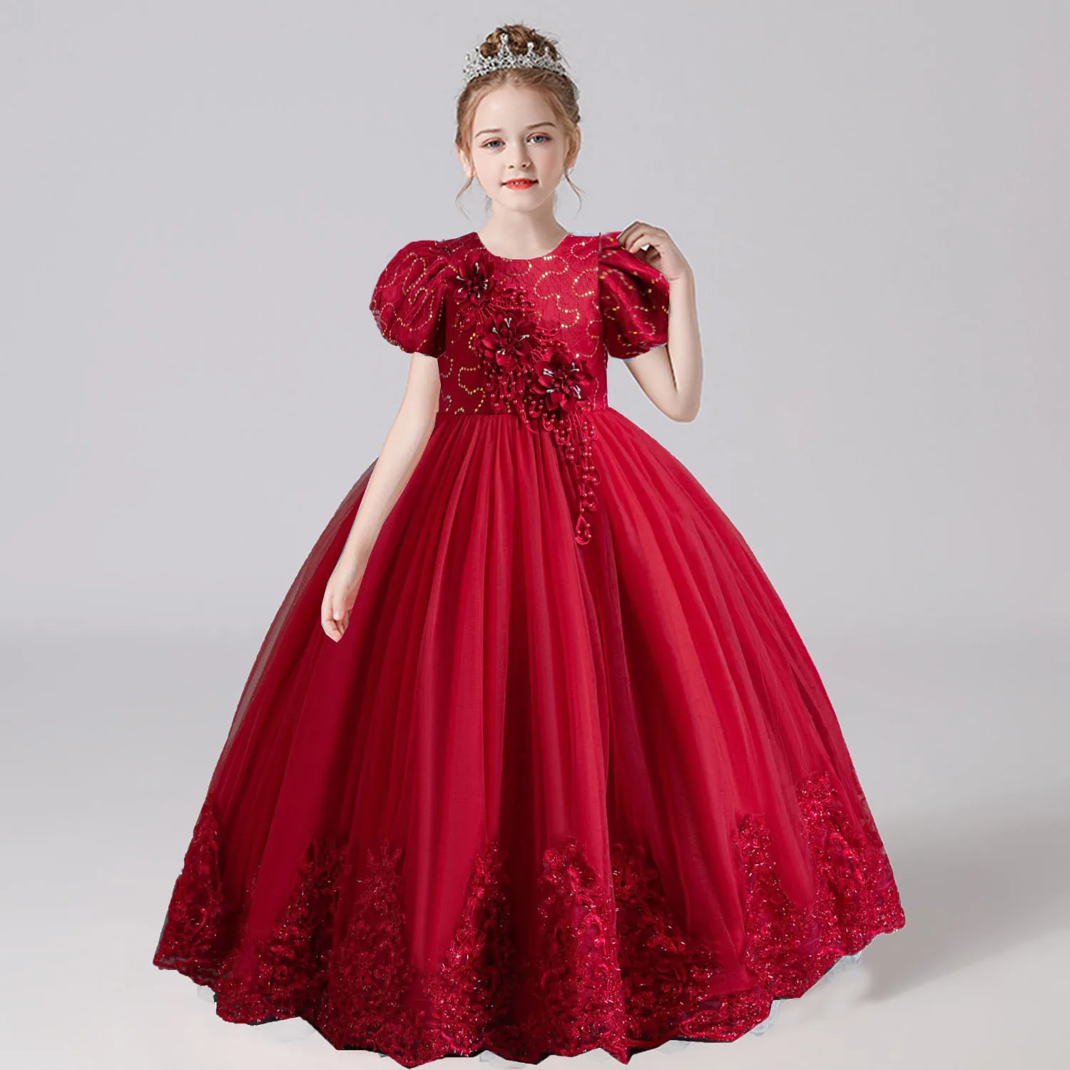 

LSYXH Toddler Little Big Girls Embroidered Beaded Bowknot Birthday Party Pageant Formal Dress AC135