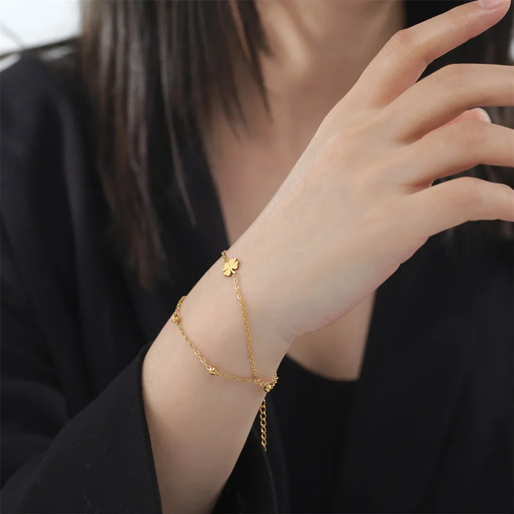 Skyrim Fuß kette von Frauen Männer Silber Farbe vier blättriges Kleeblatt Edelstahl Fußkettchen einfache Perlen Modeschmuck Accessoires neu – Detail 10