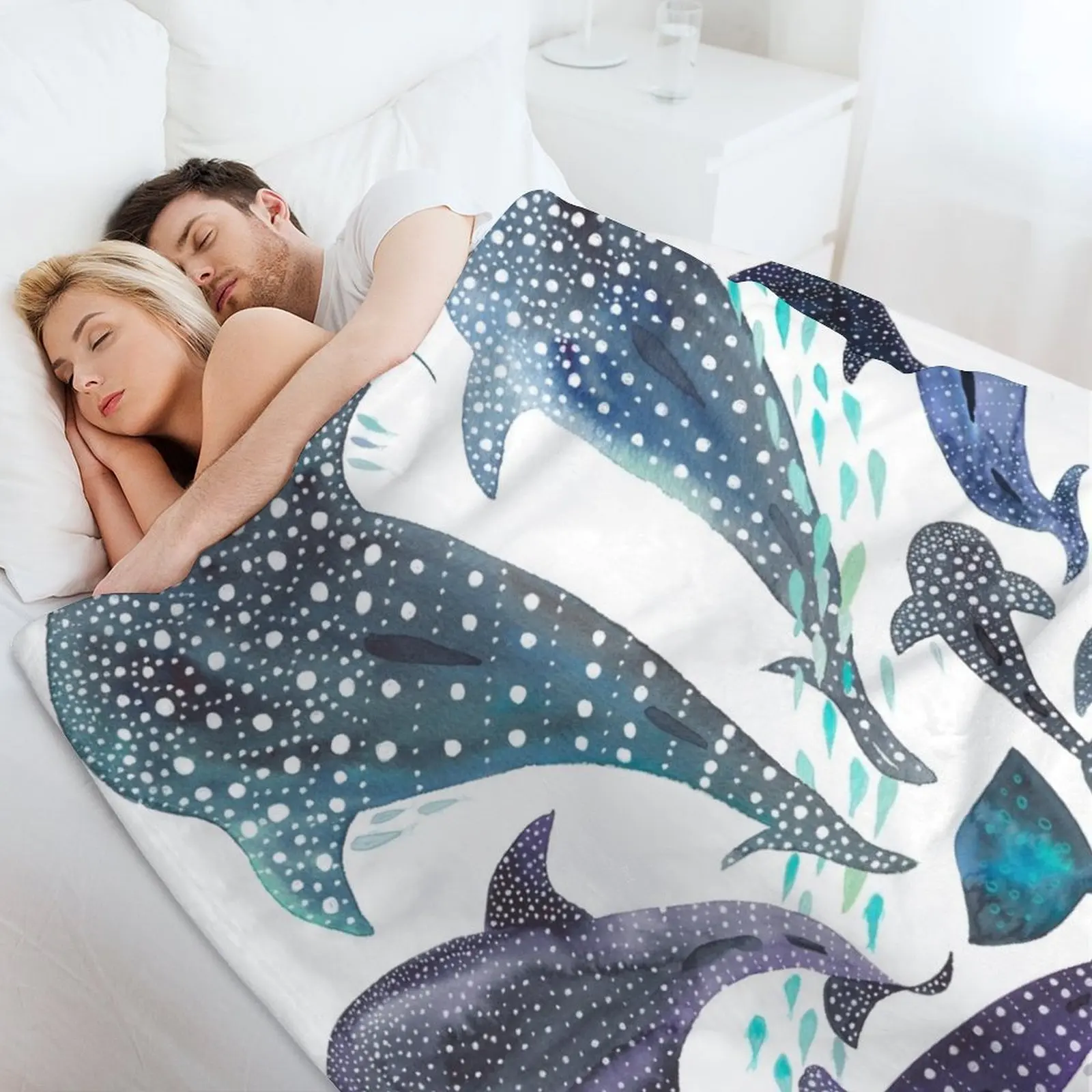 Whale Shark, Ray & Sea Creature Play Print coperte da tiro coperte per coperte regalo personalizzate per bambini in flanella