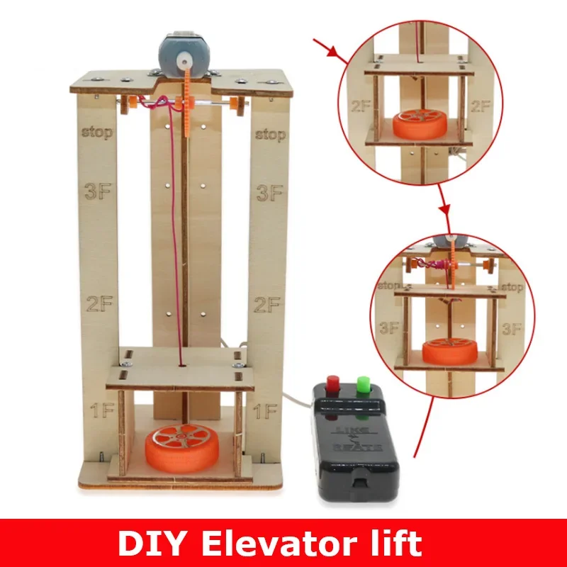 اليدوية DIY الكهربائية التحكم عن بعد رفع مصعد خشبي أطقم منمذجة أطفال التعليم لعبة العلوم المشاريع المدرسية تجربة