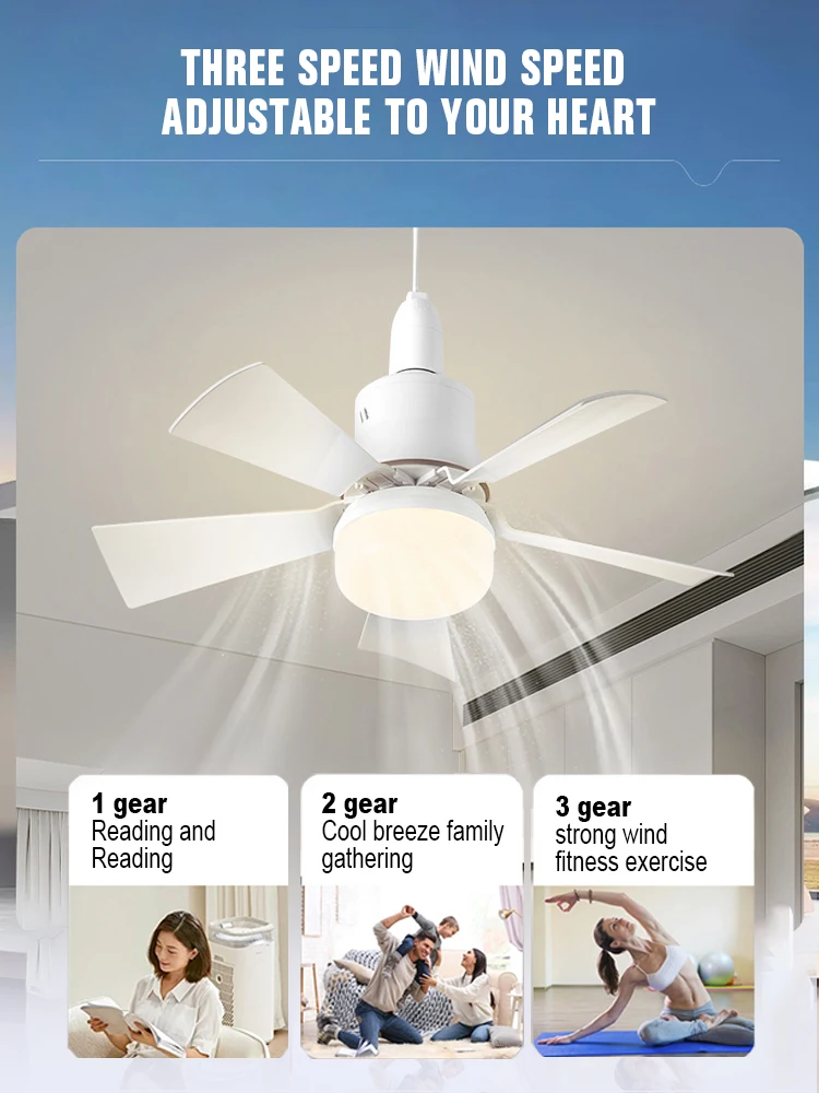 2-IN-1 Portable Ceiling Fan Light with Remote Control Multi-functional Flower-shaped Fan Light Wide Angle Air Supply