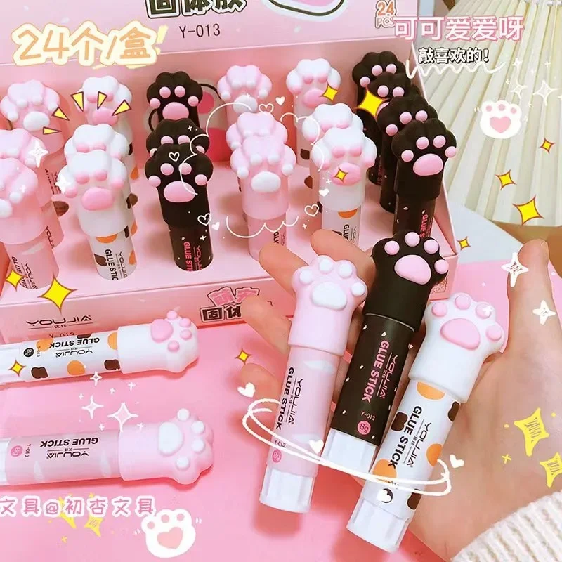 

wholesale 24Pc Cute Cat paw Cartoon Solid Glue Strong Adhesives Solid Glue for Children Solid Glue Back to School Stationery