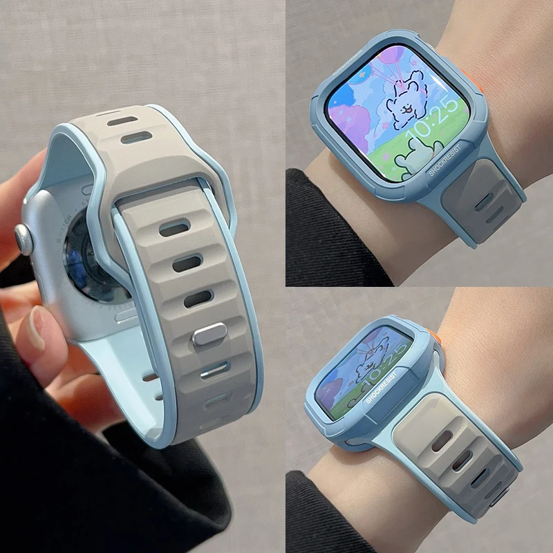 สายซิลิโคนดีไซน์ใหม่สำหรับ Apple Watch Ultra 2 ขนาด 49 มม. Series 10 46 มม. สายรัดข้อมือแบบสปอร์ต iWatch 9 8 7 6 5 SE 42-45 มม. 44 มม.