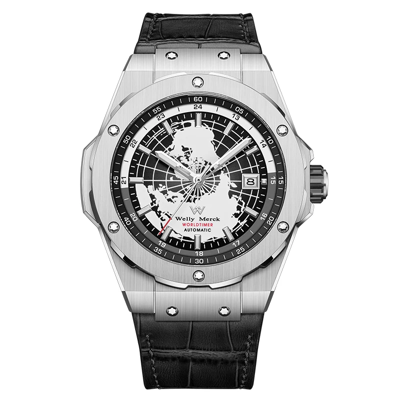 ساعة WM ساعة ميكانيكية أوتوماتيكية بالكامل مقاومة للماء متعددة الوظائف ساعة رجال الأعمال حزام من الجلد ساعة ويلي ميرك WM124M