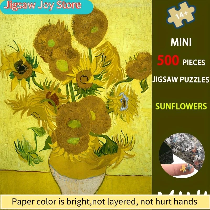 

Пазл «Подсолнухи» Ван Гога - мини-пазл для взрослых, портативная реплика Ван Гога 15x10 дюймов, развивающая мышление и концентрацию.