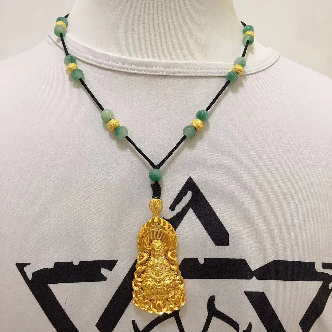 

Copper alloy men's and women's necklaces, Guanyin pendants, wealthy Buddha fashion trends, chalcedony birthday gifts, sand gold