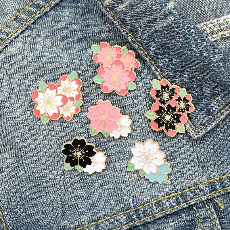 Cherry Blossom Enamel Pins Japan Sakura Plant Brooch Lapel Badges Cartoon Flowers Jewelry Gifts for Girl Friend Drop Shipping