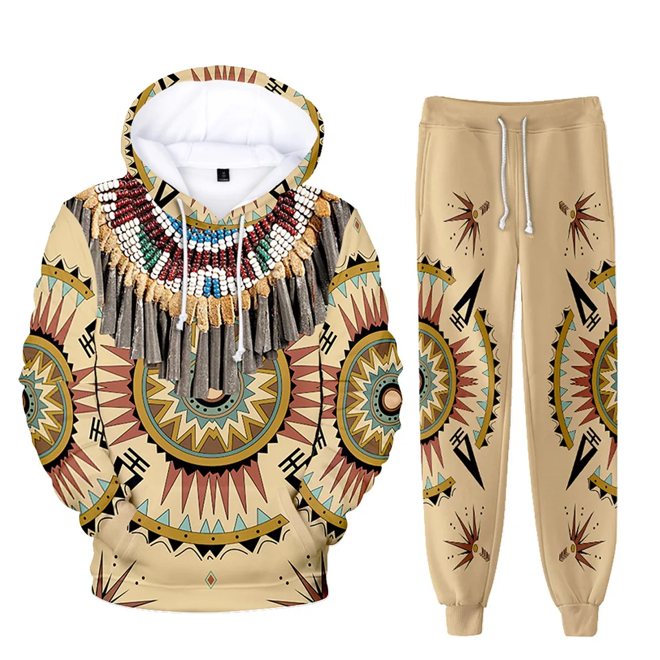 Amerika native indische 3D-Druck 2 Stück Sets Trainings anzug Männer Kapuze Sweatshirt Hosen Pullover Hoodie Casual Sportswear