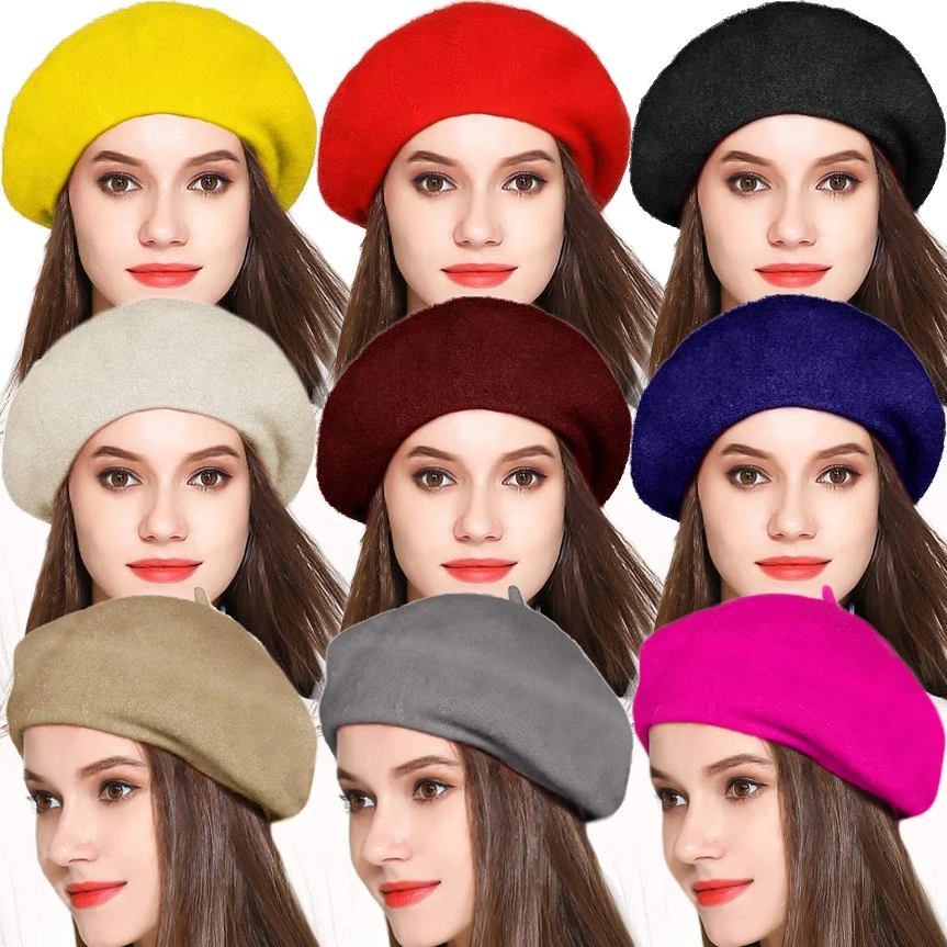 Frauen Farbige Wolle Hut Französisch Baskenmütze Künstler Hüte Winter Warm Beanie Plain Top Barette Dame Mädchen Herbst Straße Kappe Gestrickte hut Caps