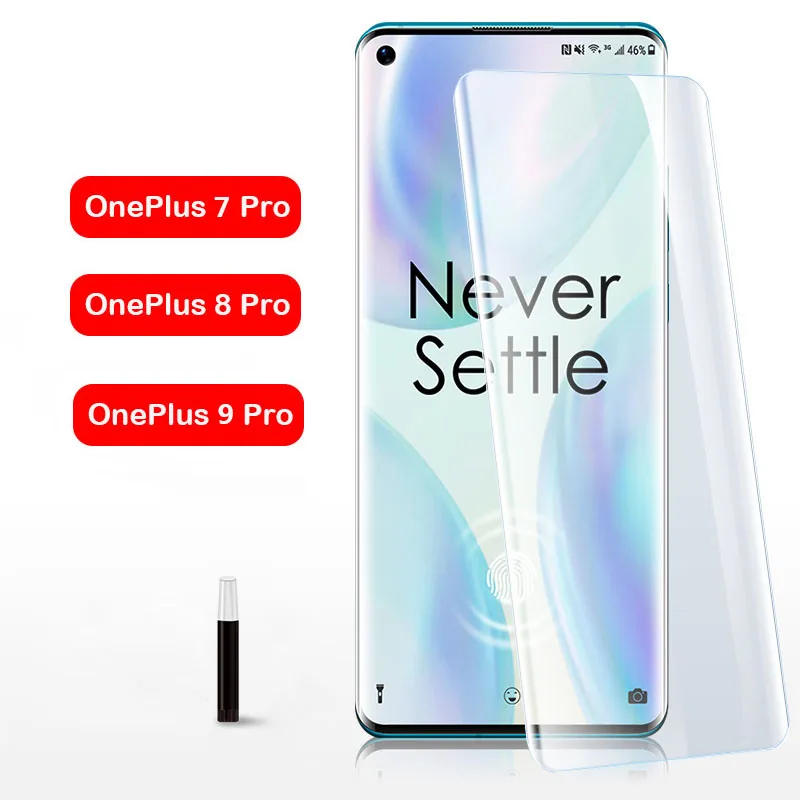 Protecteur d'écran pour OnePlus 9 8 7T Pro, verre trempé 3D UV liquide à colle complète pour OnePlus 9 8 7T Pro