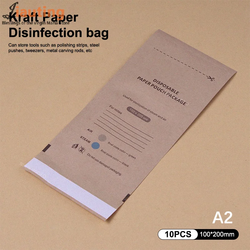 Sac en papier Kraft auto-scellant, 10 pièces, sac de désinfection jetable, outils pour ongles, stérilisateur, sacs de manucure, pochette de stérilisation
