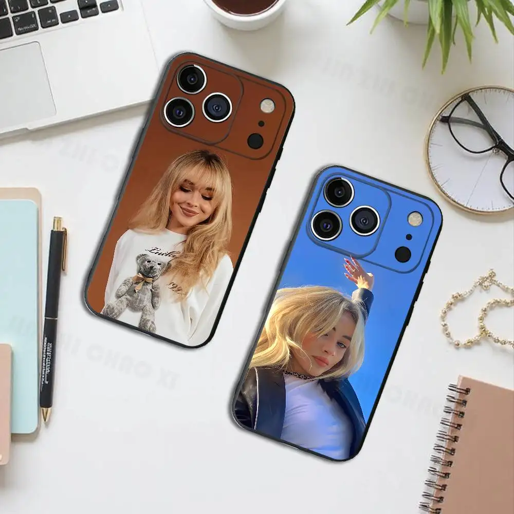 

Singer Sabrina Actror Carpenter Black Phone Case For IPhone 17 16 15 14 13 12 13 12 11 Pro Max Plus XR Silicone Soft Back Cover