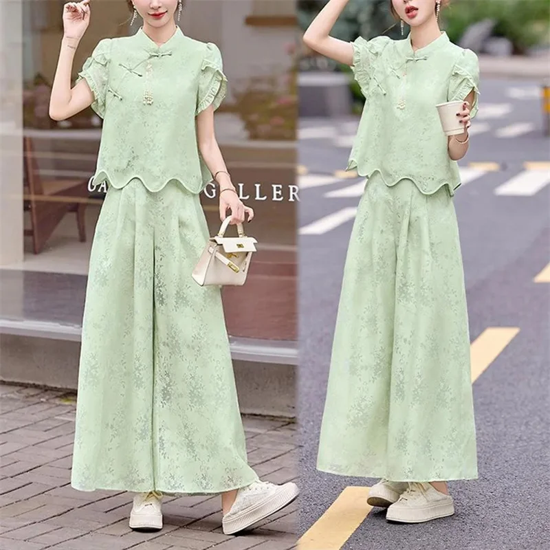 Haut de gamme belle été nouveau Style à la mode minceur et haut élégant tempérament décontracté haut de gamme pantalon deux pièces ensemble à la mode