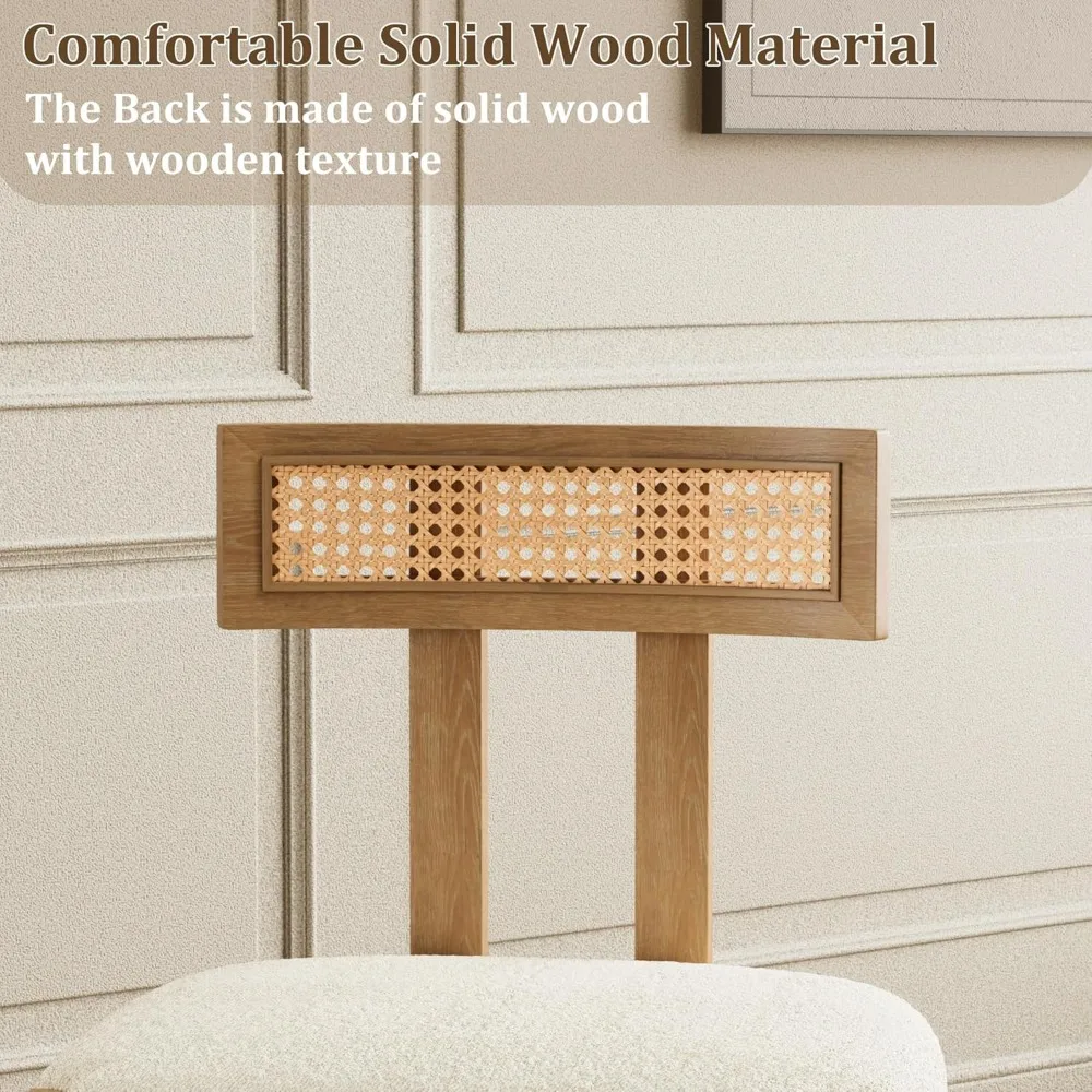 مجموعة كراسي تناول الطعام الحديثة في منتصف القرن مكونة من 4 قطع، كراسي مطبخ منجدة مستديرة بدون ذراع مع أرجل خشبية وتصميم خلفي للقصب #4