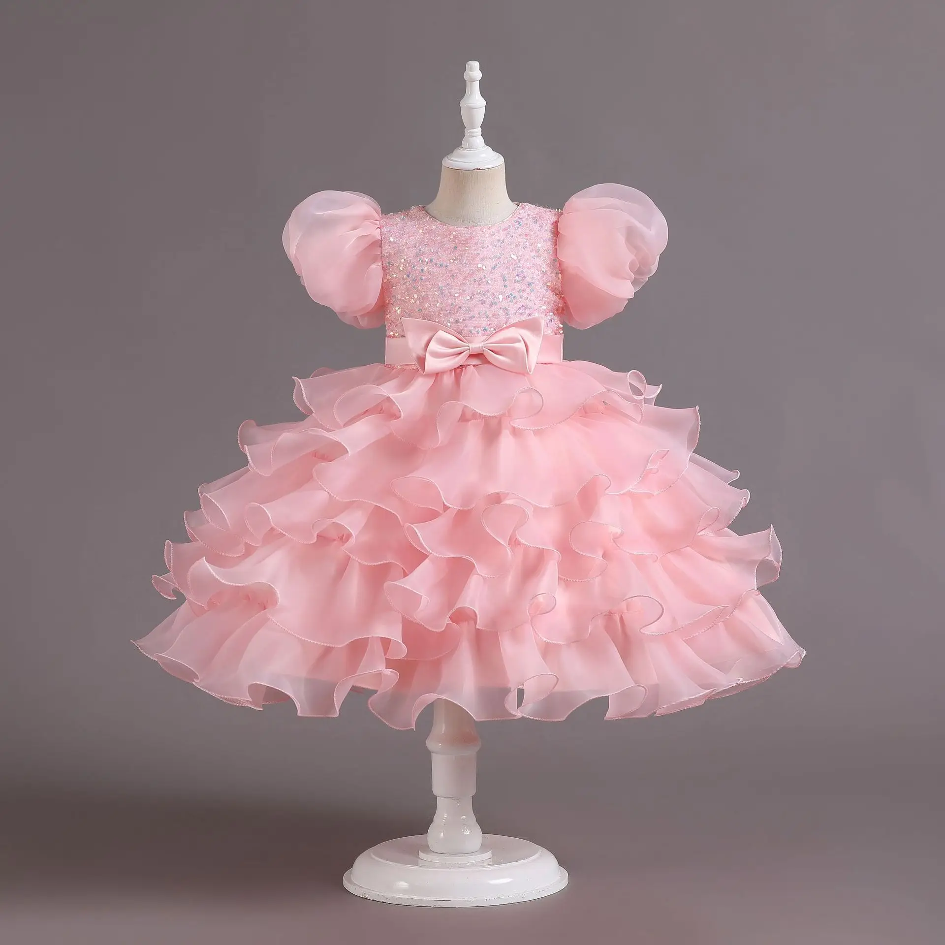 

Girls Piano Performance Clothes Fluffy Solid Color High-end Girls Dress Princess Dress