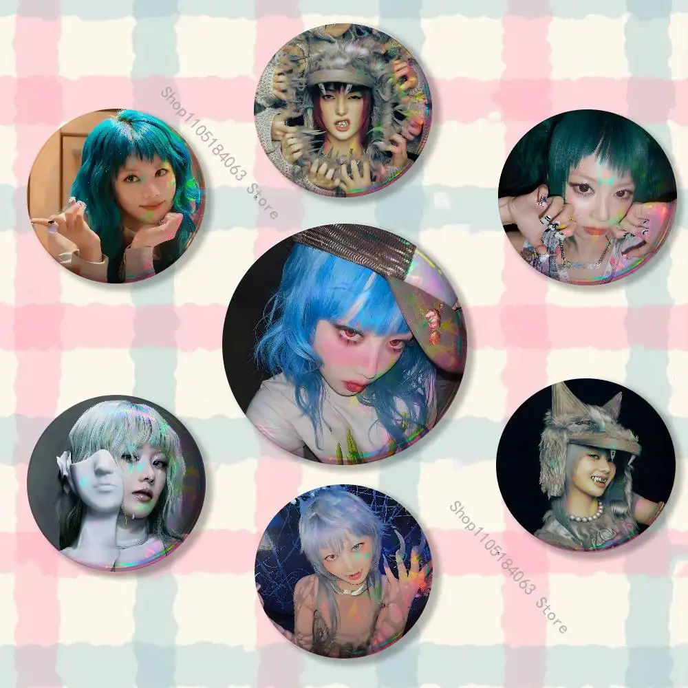H-Hinata Reflective Pin Tinplate Round Brooch Cartoon Cosplay Badges for Bag Hat Toys Gifts