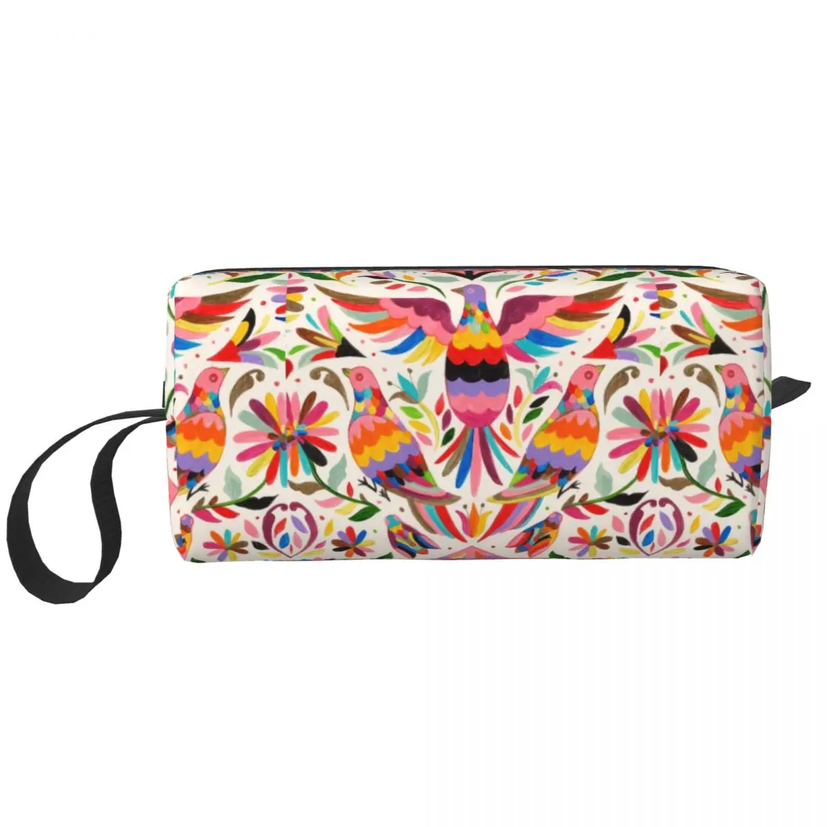 Custom Travel Mexican Otomi Birds Texture Toiletry Bag Floral Cosmetic Makeup Organizer for Women Beauty Storage Dopp Kit Case