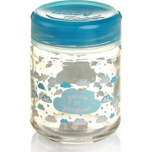 Renga Patterned Glass Baby Feeding Jar 200 ml x 3 Pcs Blue