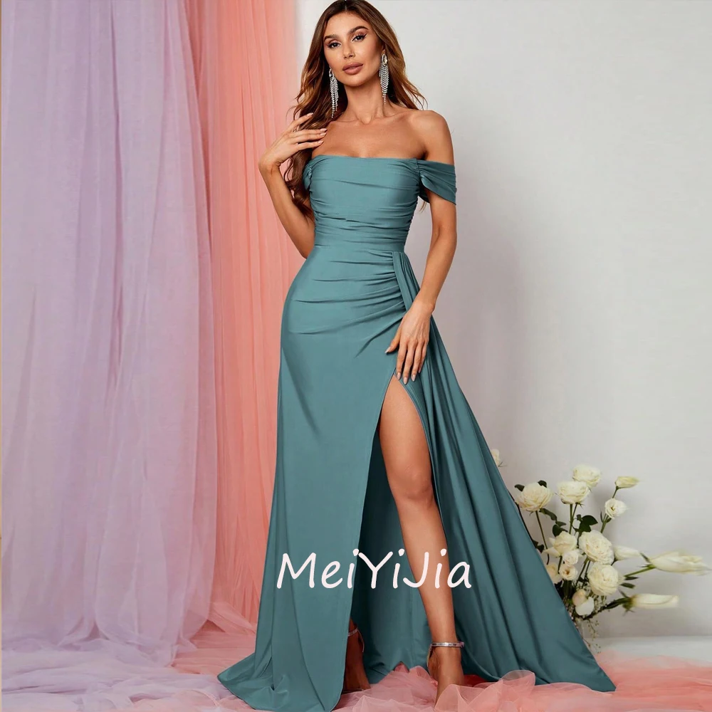 Meiyijia Evening Dress Sheath Strapless Sleeveless Zipper up Crepe Saudi Arabia Sexy Evening Birthday Club Outfits Summer 2024