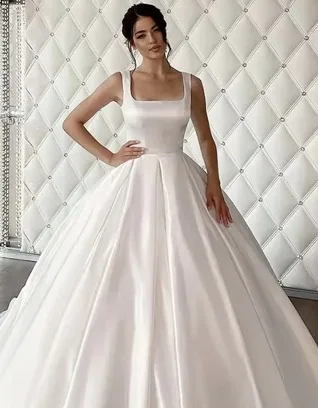 

Customized 2025 Civil Wedding Dress A-line Square Collar Bridal Dress Women vestidos de novia Corset Satin Bride Dress