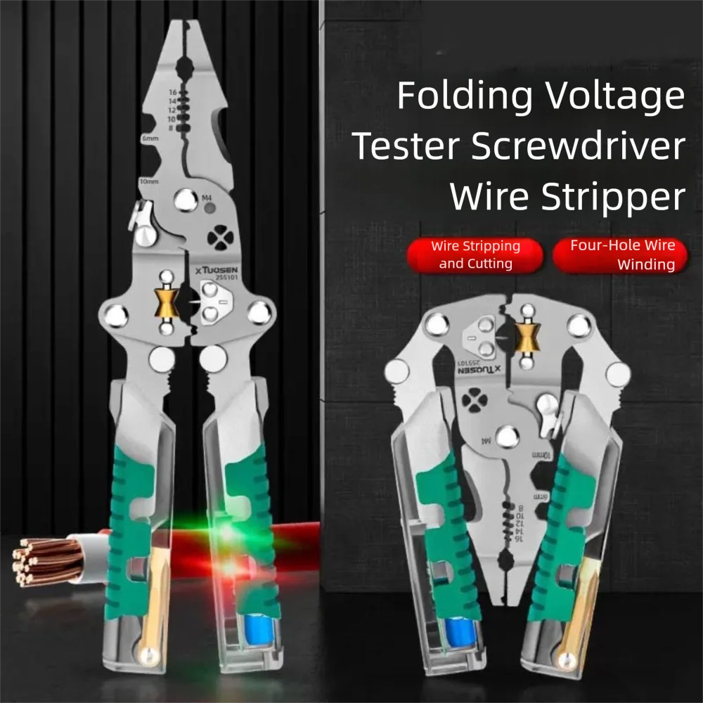 

Voltage Testing Electrician Stripping Plier Cable Cutting Cable Clamper Foldable Wire Stripping Pliers Crimping Comfortable Grip