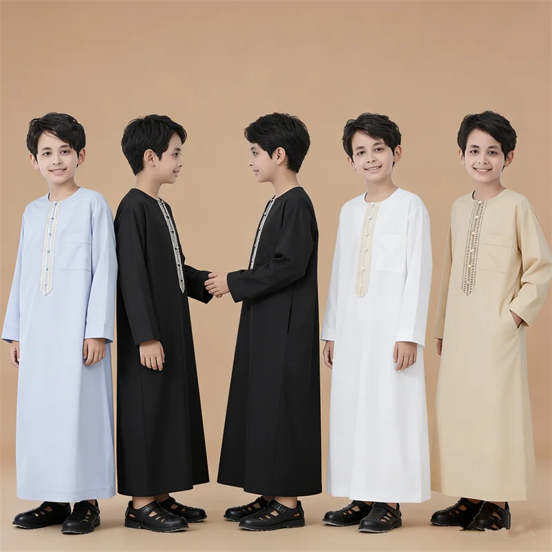 فستان عيد المسلمين للأطفال الأولاد جوبا ثوب عباية دبي قفطان جلابة ثوب دافق ديشداشة إسلام ملابس تقليدية رداء رمضان