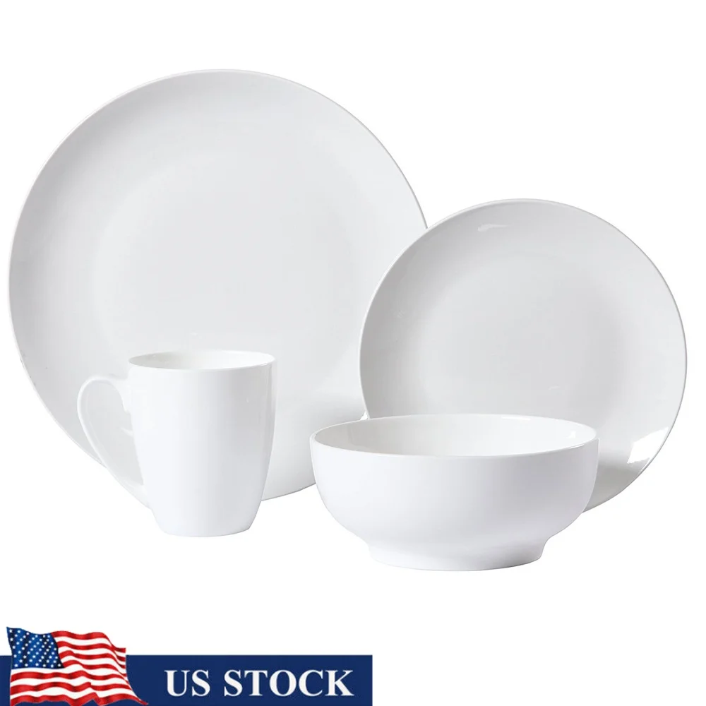 

30 Piece Round Porcelain Dinnerware Set Service 6 Dishwasher Microwave Safe Elegant Dining Plates Bowls Mugs White