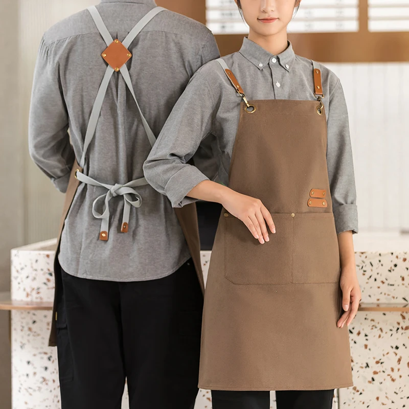 50% Cotton Quality Apron Men Women Work Wear Barber Hairdresser Cafes Waiter Bibs Restaurant Hotel Cook Mandiles Customized Logo