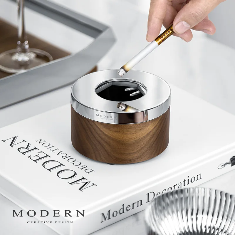 

Stainless Steel Ashtray Fashion Home Decoration Creative Personality Trend Closed Lid Anti-fly Ash Gift Household Goods