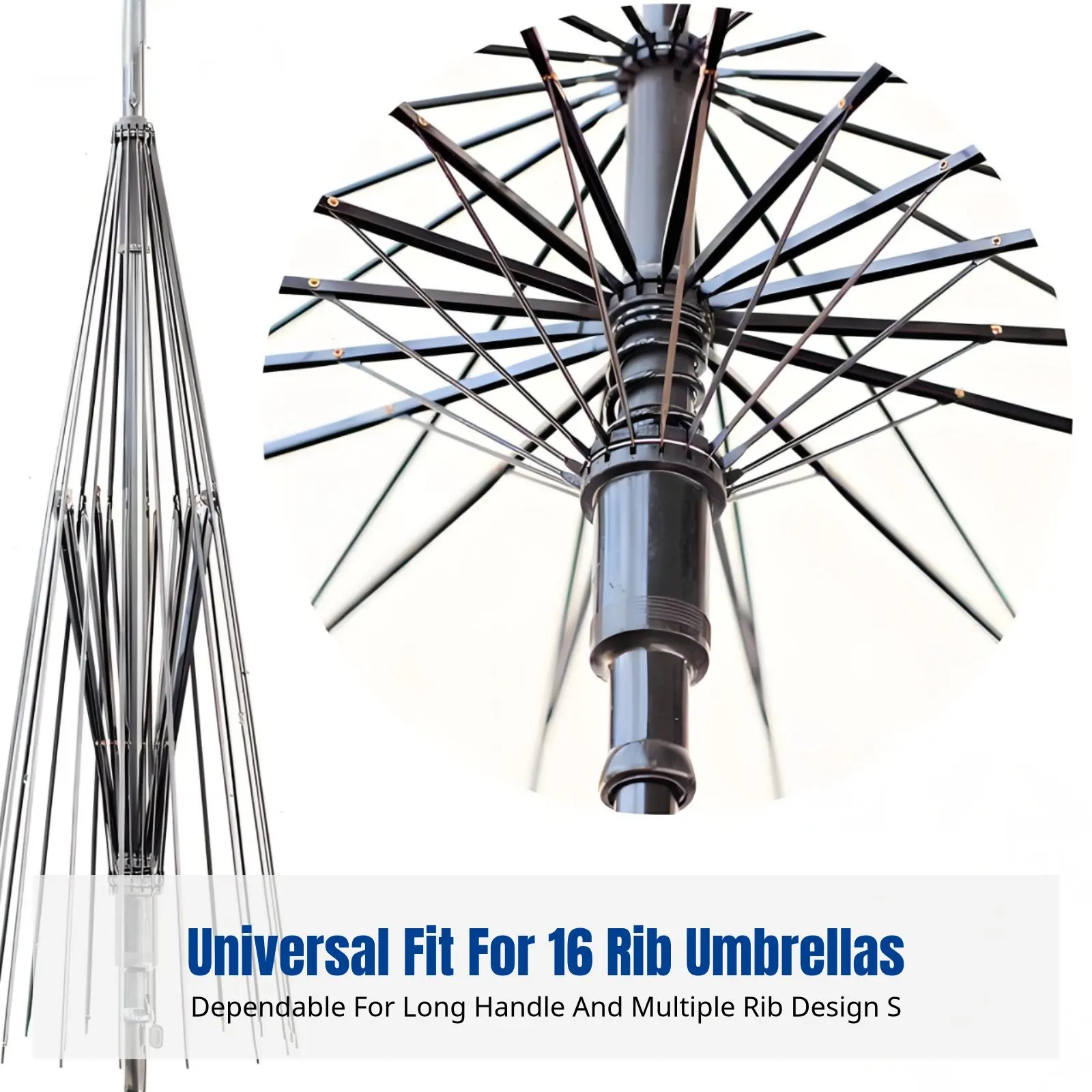16-Rib Umbrella Frame, Long Handle Shaft, Repair Rod, Elastic Toggle Sleeve, Sun Umbrella Accessory