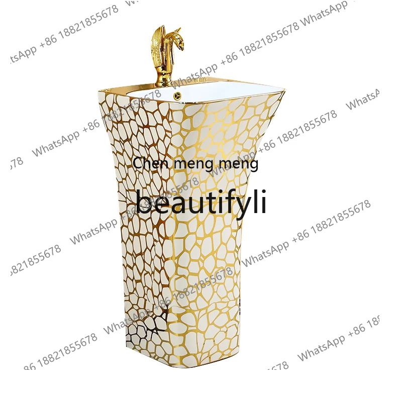 N178 European column basin bar floor-to-ceiling washbasin ceramic gold integrated washbasin